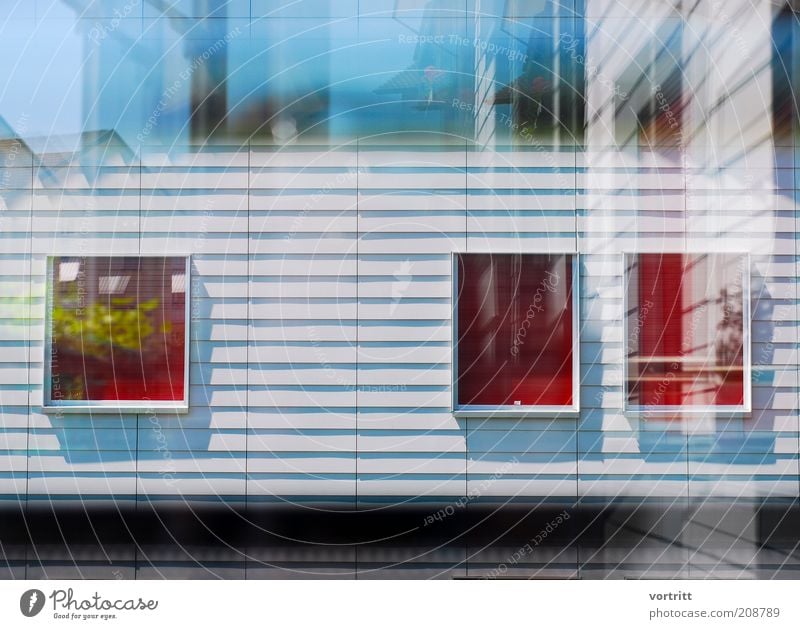halluzination Häusliches Leben Wohnung Haus Bauwerk Gebäude Architektur Mauer Wand Fassade blau grau rot ästhetisch komplex Surrealismus Fenster Jalousie