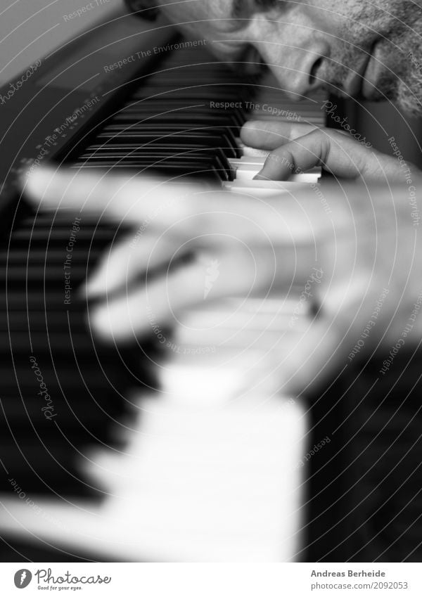 Spiel mit schwarz und weiß Entertainment Musik maskulin Hand 1 Mensch Klavier Leidenschaft diszipliniert Ausdauer Interesse man musician play keyboard white