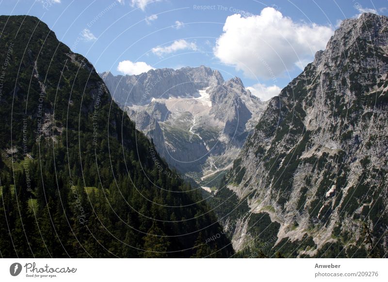 Zugspitze durchs Höllental Umwelt Natur Landschaft Wolken Sommer Klima Klimawandel Wetter Schönes Wetter Baum Alpen Berge u. Gebirge höllental