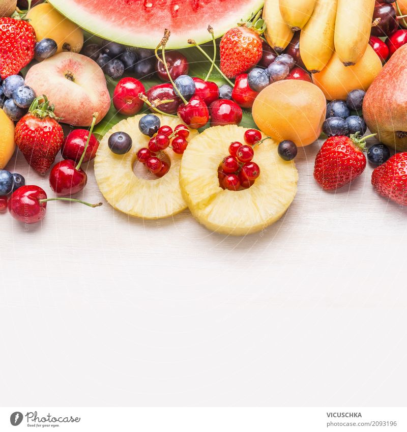 Sommer Obst und Beeren Lebensmittel Frucht Apfel Dessert Ernährung Bioprodukte Vegetarische Ernährung Diät Saft Stil Design Gesundheit Gesunde Ernährung