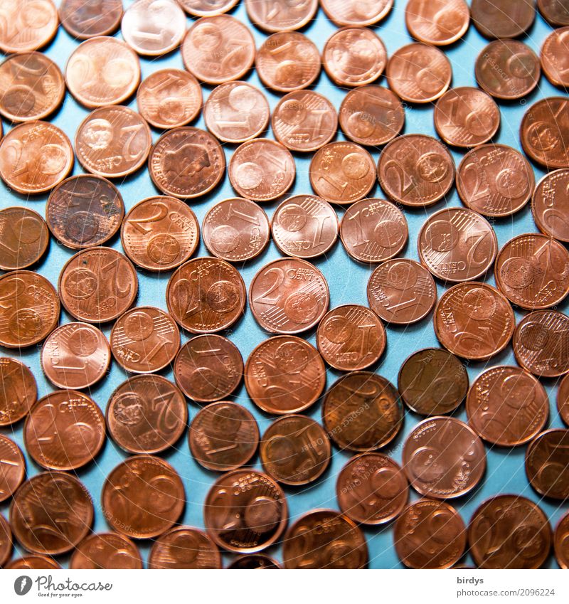 1-und 2 Centmünzen Geld sparen Handel Kapitalwirtschaft Geldmünzen Metall glänzend rund viele Opferbereitschaft sparsam Ärger Stress Business Endzeitstimmung