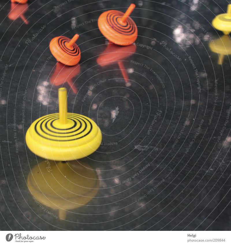dreh dich... Kreisel Kunststoff Bewegung liegen Spielen ästhetisch klein mehrfarbig gelb grau Ausdauer standhaft Geschwindigkeit drehen kreisen rund orange