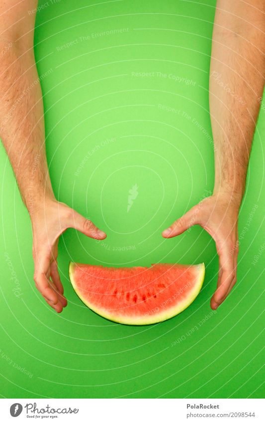#AS# Die Melone! Kunst Kunstwerk ästhetisch grün Melonen Melonenschiffchen greifen lecker Gesundheit Gesunde Ernährung Frucht Hand festhalten rot Erfrischung