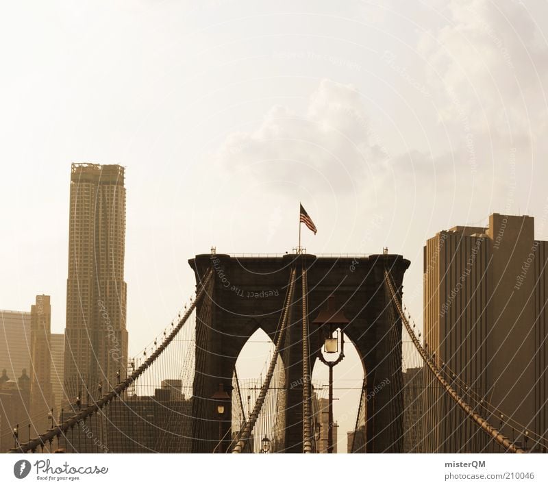Brooklyn. ästhetisch Brooklyn Bridge USA Stars and Stripes New York City Stadtteil Hochhaus Nachmittag Brücke Verbindung Stahl Beton Skyline Urlaubsfoto