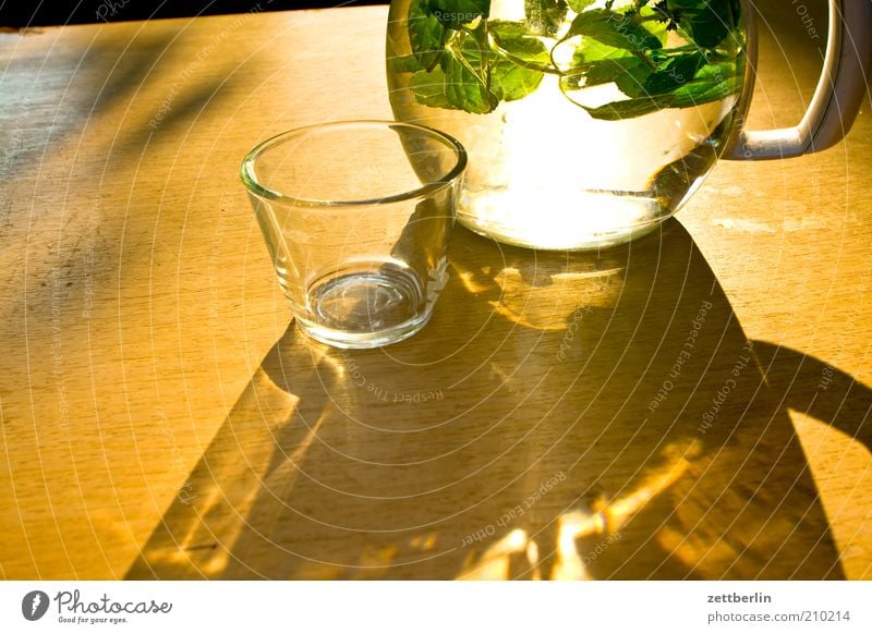 Zitronenmelisse Leben Erholung ruhig Sommer Tisch Natur Pflanze trinken August Glas Kannen Erfrischung Erfrischungsgetränk Wasser Farbfoto Außenaufnahme