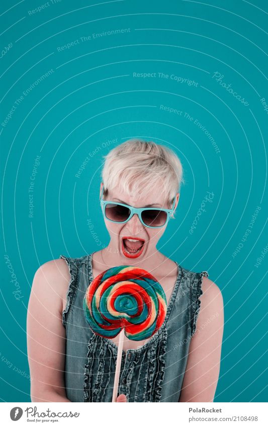 #A# Farbflash Kunst Kunstwerk Kitsch Handel Lollipop Frau Freude spaßig Spaßvogel Spaßgesellschaft gefräßig Appetit & Hunger lecker ungesund Sonnenbrille