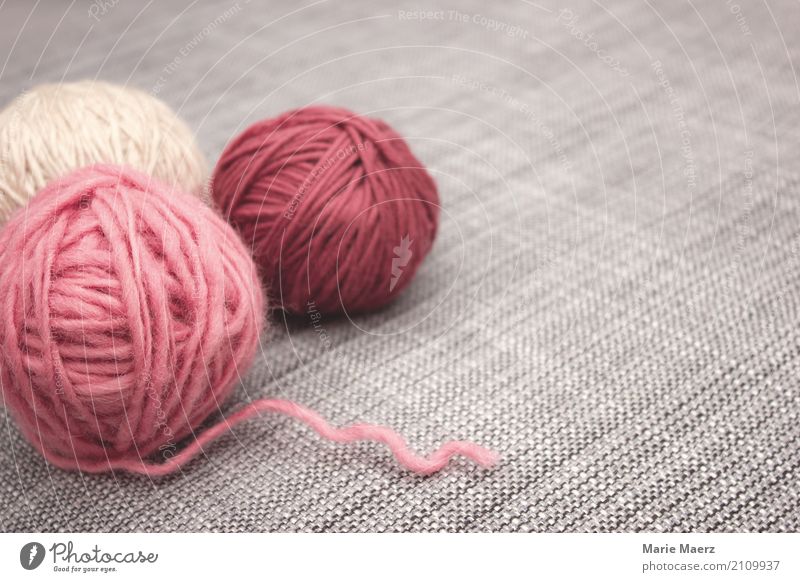 Das Strickzeug wartet Freizeit & Hobby Handarbeit stricken Erholung authentisch Freundlichkeit weich grau rosa geduldig ruhig Zufriedenheit Kreativität Wolle