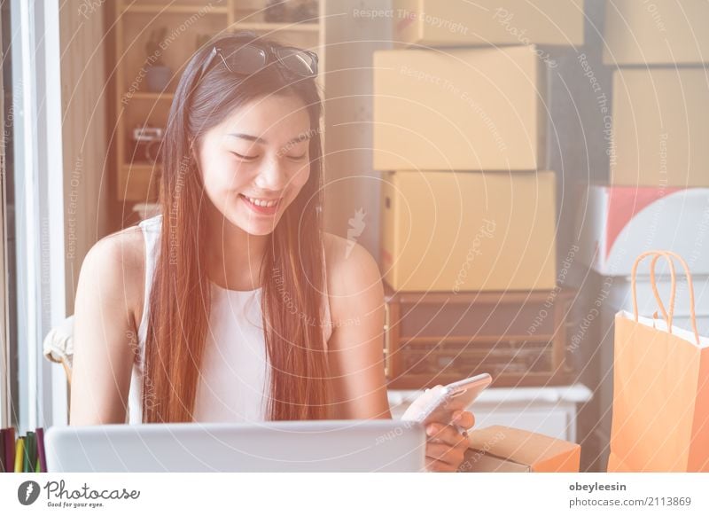 Junges asiatisches Frauenunternehmerarbeiten Glück Erfolg Schule lernen Studium Arbeit & Erwerbstätigkeit Business Karriere Computer Notebook