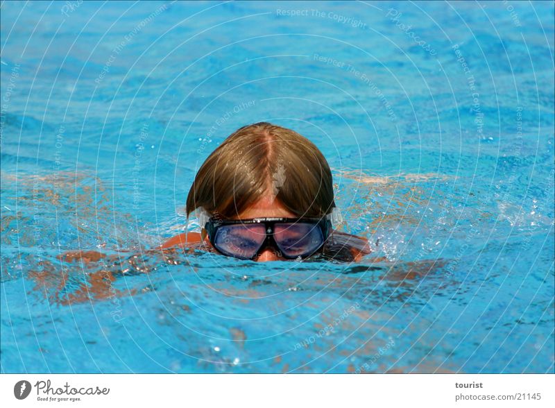 abtauchen Schwimmsportler Sommer Physik Brille Sport Wasser Wärme blau