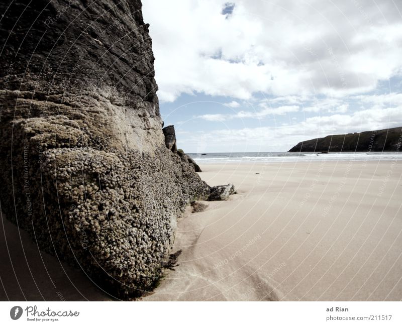 gestrandet Natur Sand Himmel Horizont Felsen Küste Strand Bucht Meer Stein Schottland nass natürlich Schutz Fernweh Einsamkeit Farbfoto Außenaufnahme Weitwinkel