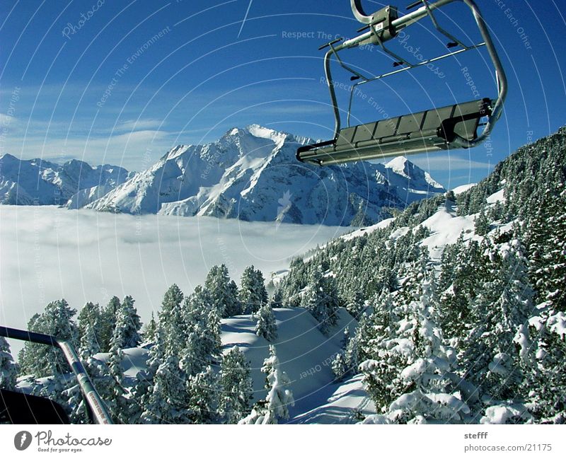 Watte Nebel Wintersport Tanne weiß Berge u. Gebirge Fahrstuhl Himmel Aussicht Schnee Landschaft