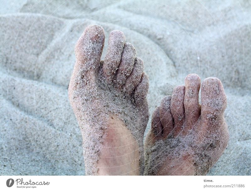 sandich salzich fischich glücklich Haut Erholung Sommer Strand Mensch Fuß 2 Sand Wärme Ostsee liegen nass weich blau grau Pause Klebrig Streusel Sandkorn
