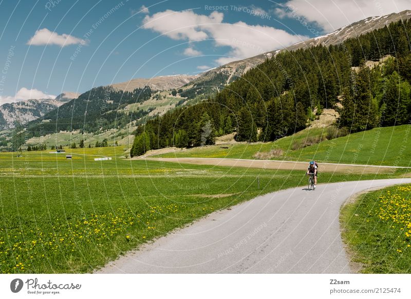 Richtung Italia Ferien & Urlaub & Reisen Fahrradtour Sommer Fahrradfahren Junge Frau Jugendliche Natur Landschaft Himmel Schönes Wetter Alpen Berge u. Gebirge