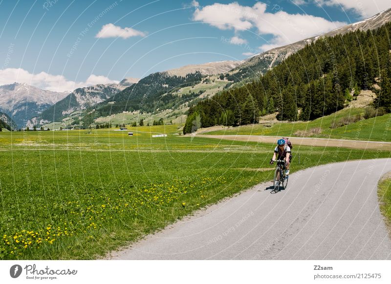 Transalp Ferien & Urlaub & Reisen Fahrradtour Fahrradfahren Junge Frau Jugendliche Natur Landschaft Sommer Schönes Wetter Wiese Alpen Berge u. Gebirge