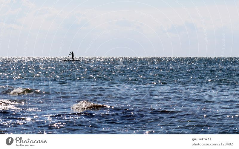 Transzendenz | Zwischen Himmel und Meer Wassersport Stand up Paddling Stehpaddeln maskulin Mann Erwachsene Leben 1 Mensch Sommer Wellen Ostsee Erholung