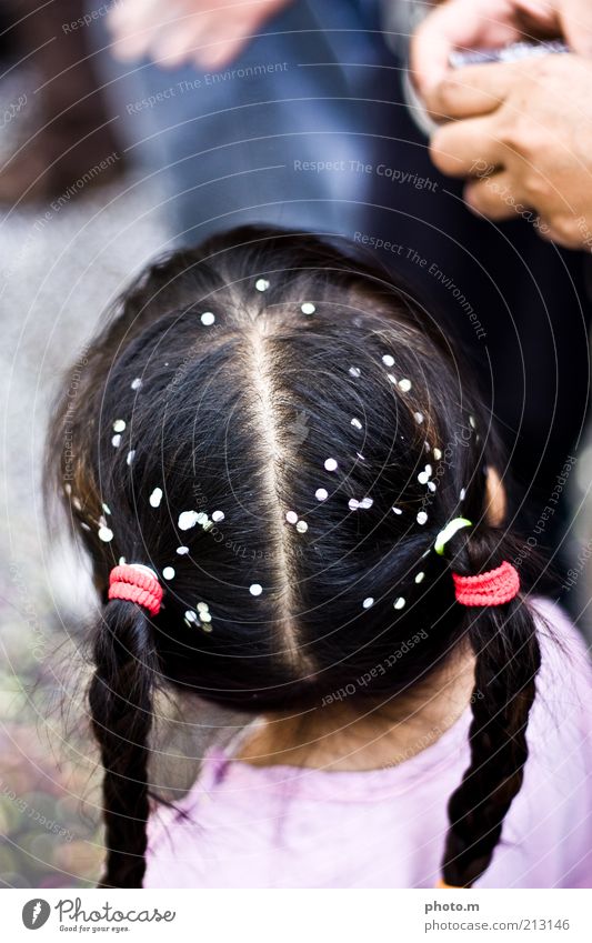 Karneval! Kind Kleinkind Mädchen Haare & Frisuren 3-8 Jahre Kindheit Sympathie Zopf Konfetti Farbfoto Außenaufnahme Textfreiraum oben Tag Schwache Tiefenschärfe