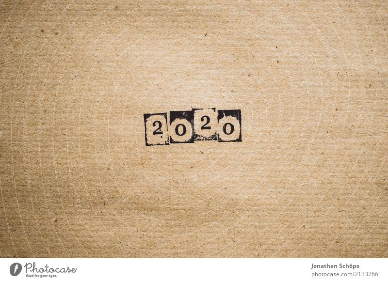 2020 Schreibwaren Zukunft Text Hintergrundbild Typographie Papier minimalistisch Stempel braun Packpapier Jahr Jahreszahl Kalender Zukunftsorientiert