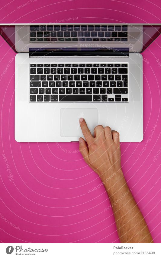 #AS# working IV Kunst ästhetisch Notebook Kreativität Agentur Werbung Werbebranche rosa Tastatur Klaviatur Finger zeigen Touchpad Arbeit & Erwerbstätigkeit