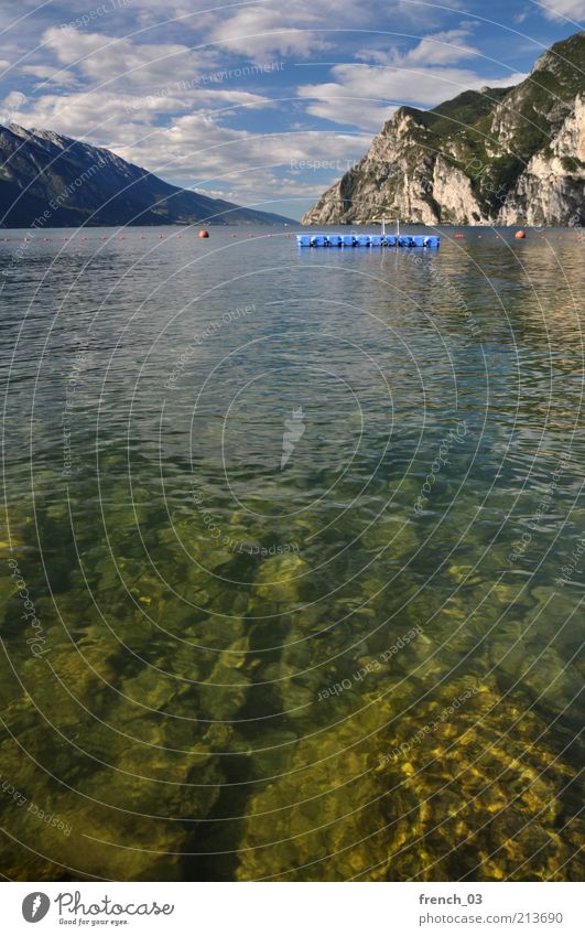 Kaltes klares Wasser ruhig Ferien & Urlaub & Reisen Sommer Berge u. Gebirge Landschaft Himmel Wolken Schönes Wetter See Gardasee frei blau grün Stimmung