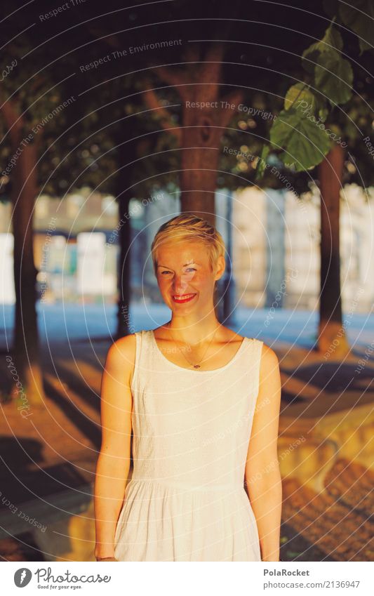 #A# Sunny Smile Kunst ästhetisch Frau lachen Lächeln Kleid Allee Park Brühlsche Terrasse Farbfoto Gedeckte Farben Außenaufnahme Nahaufnahme Detailaufnahme