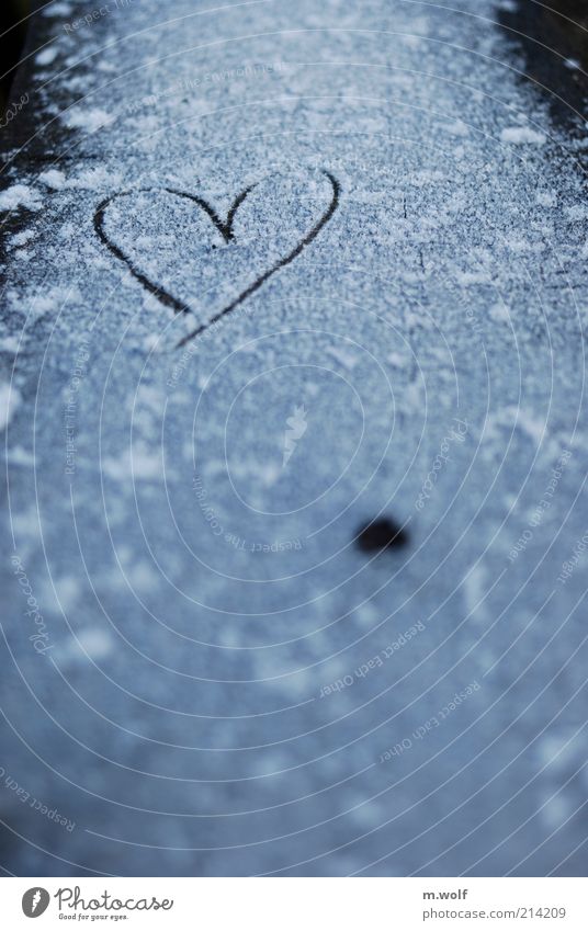 Heartbeat Holz Zeichen Herz Gefühle Stimmung kalt Liebe Außenaufnahme Menschenleer Textfreiraum unten Morgen Morgendämmerung Unschärfe Schnee Spuren