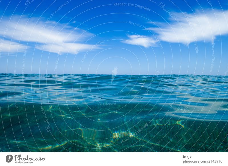 3 Natur Wasser Wolken Horizont Sommer Schönes Wetter Wärme Meer frisch maritim Sauberkeit blau Gefühle Meerwasser Urlaubsstimmung Klarheit Farbfoto