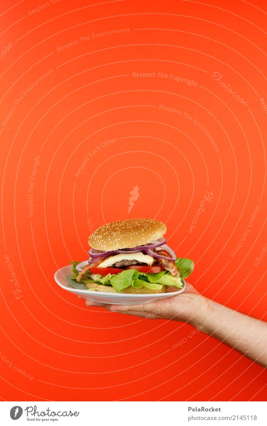#AS# Burger serviert Kunst Kunstwerk ästhetisch Hamburger Cheeseburger Fastfood Fast Food Restaurant lecker ungesund selbstgemacht festhalten rot Brötchen