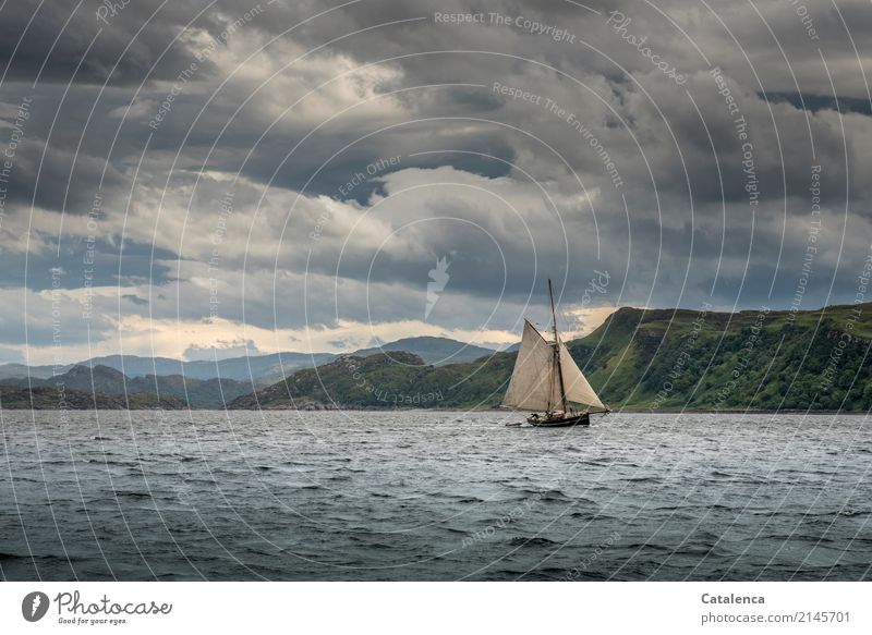 Firth of Lorne, Segelboot, Wolkenformationen Sommer Meer Wellen Segeln Segeltörn Natur Wasser Himmel schlechtes Wetter Berge u. Gebirge Küste Atlantik Bewegung