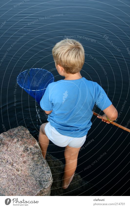König der Fischer Spielen Angeln maskulin Kind Kindheit 1 Mensch 3-8 Jahre Wasser Meer T-Shirt Kescher blau Glück Leidenschaft Gelassenheit ruhig Zufriedenheit