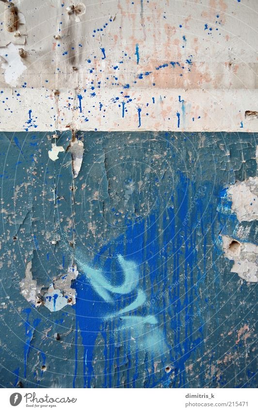 Schälwand Ruine Gebäude Architektur Mauer Wand alt dreckig blau Farbe Verfall Hintergrundbild Konsistenz texturiert künstlerisch abgeplatzt abblättern Riss