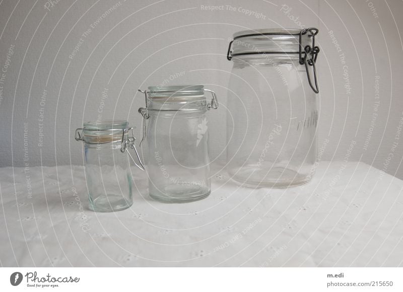 einmachgläser Schalen & Schüsseln Verpackung Einmachglas Glas stehen hell weiß ästhetisch Farbfoto Größe klein groß mittelgroß Reflexion & Spiegelung