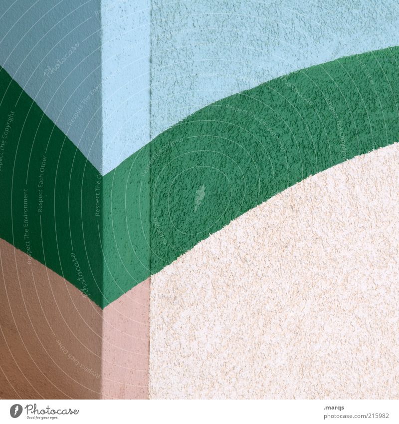 Abgehakt elegant Stil Design Architektur Mauer Wand Beton ästhetisch eckig einfach blau grün rosa Grafik u. Illustration Textfreiraum Bogen Ecke Farbfoto
