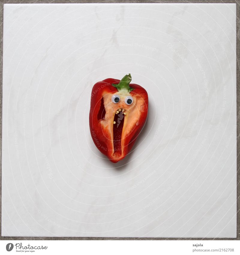 foodface - der schrei Lebensmittel Gemüse Paprika Ernährung Vegetarische Ernährung androgyn Kopf Gesicht Auge Mund 1 Mensch Blick schreien grün rot weiß Gefühle