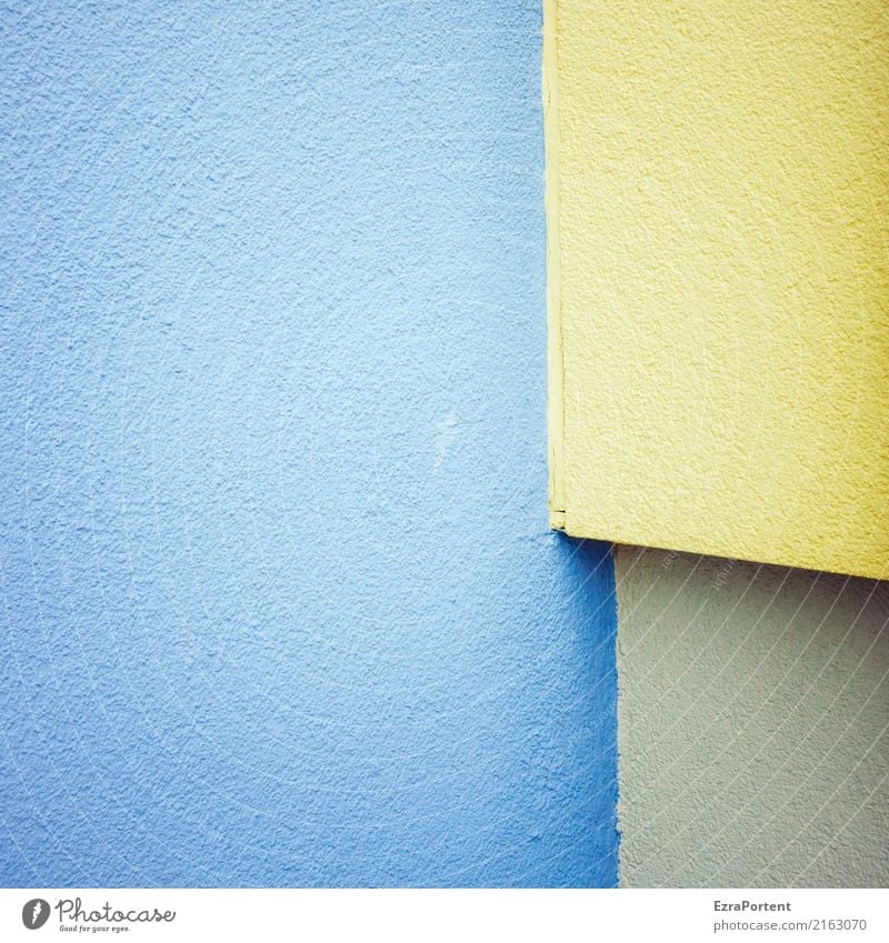 |- Stil Design Gebäude Architektur Mauer Wand Fassade Stein Beton Linie blau gelb Putz Ecke Geometrie Hintergrundbild Farbe Textfreiraum Farbfoto Nahaufnahme