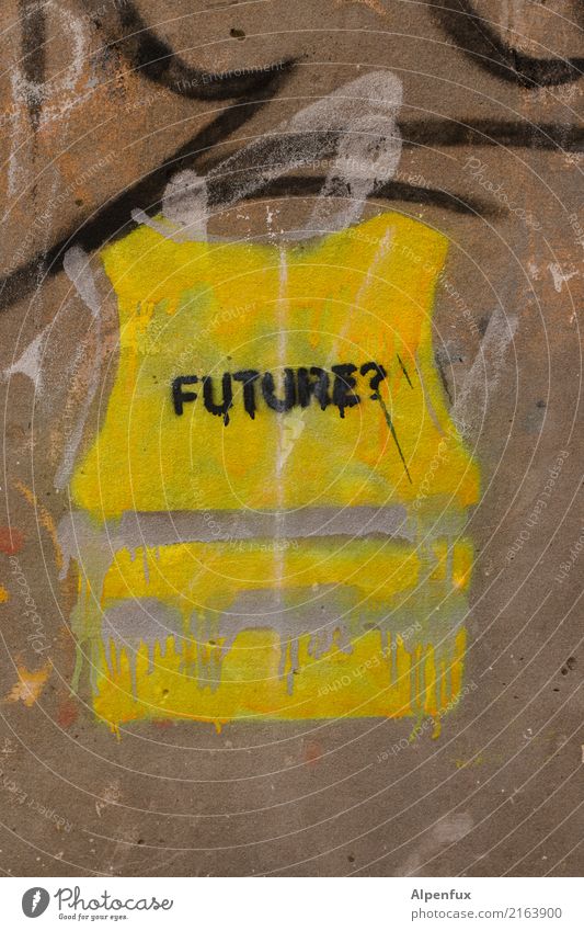 Zukunftsmusik | Future Kunst Kunstwerk Mauer Wand Schriftzeichen Graffiti gelb Angst Zukunftsangst Armut Bildung Business Ende Endzeitstimmung Energie Erwartung