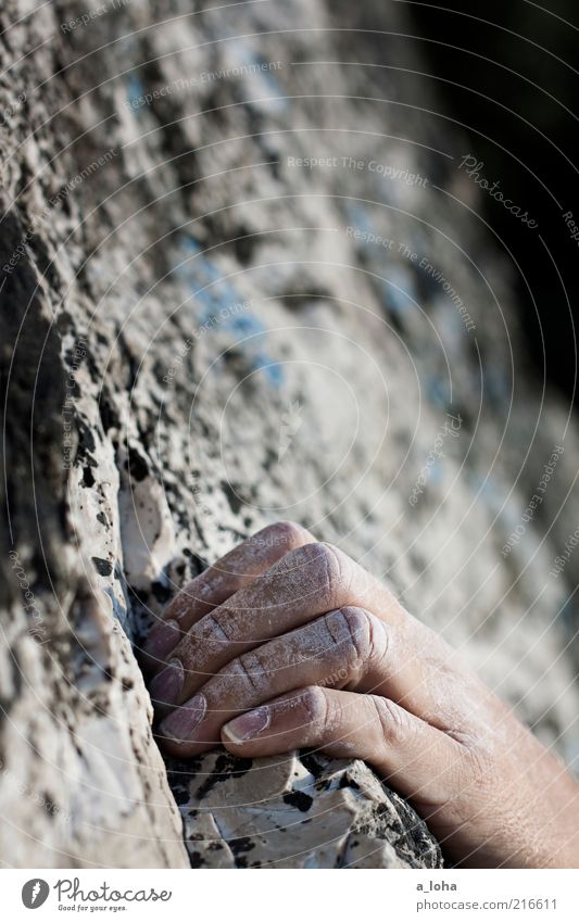 on the rocks (IV) Sport Sportler Klettern Kletteranlage Hand 1 Mensch Felsen berühren festhalten hängen sportlich Coolness natürlich grau Kraft Willensstärke