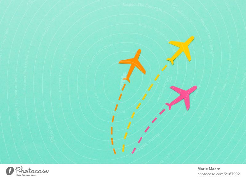 Flug Flotte Ferien & Urlaub & Reisen Tourismus Ferne Luftverkehr Flugzeug fliegen ästhetisch Coolness gelb rosa türkis beweglich Leben Bewegung Ikon mehrfarbig