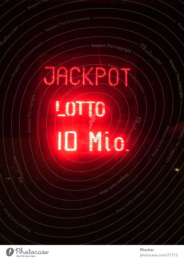 Jackpot! Glücksspiel Lotterie rot 10 Millionen Dinge Totto Geld Nacht Licht