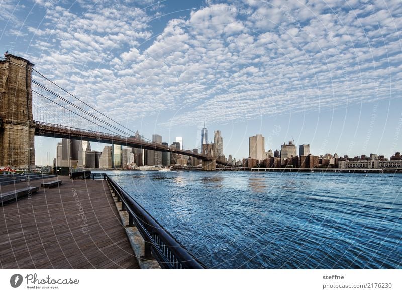 Brückentag: Brooklyn Stadt New York City downtown manhattan Manhattan Brooklyn Bridge East River Schönes Wetter Wolken mehrfarbig Außenaufnahme Weitwinkel