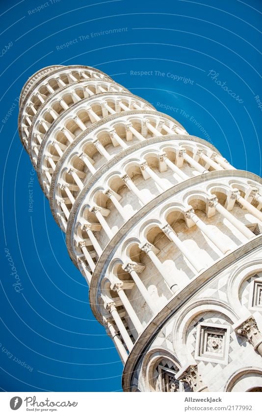 in Pisa Tag Sommer Blauer Himmel Wolkenloser Himmel Italien Turm Neigung Bauwerk Sehenswürdigkeit hoch umfallen Wahrzeichen Menschenleer
