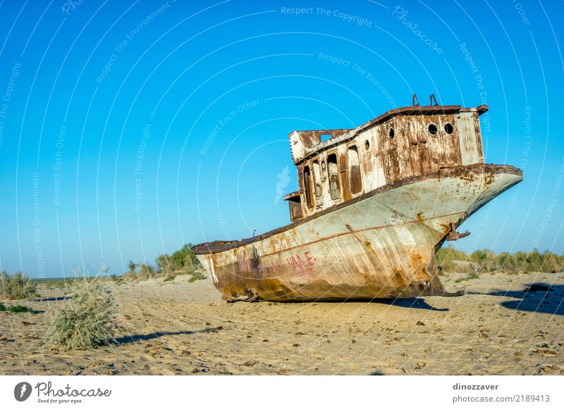 Verrostetes Schiff im Schiffkirchhof, Usbekistan Meer Menschengruppe Umwelt Natur Landschaft Sand Klima Klimawandel See Ruine Wasserfahrzeug Totes Tier Tod