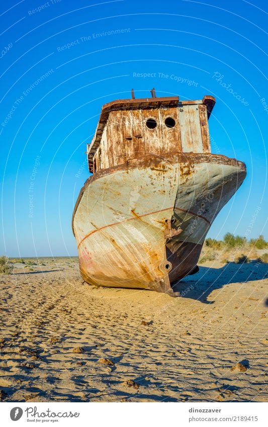 Verrostetes Schiff im Schiffkirchhof, Usbekistan Meer Menschengruppe Umwelt Natur Landschaft Sand Klima Klimawandel See Ruine Wasserfahrzeug Totes Tier Tod