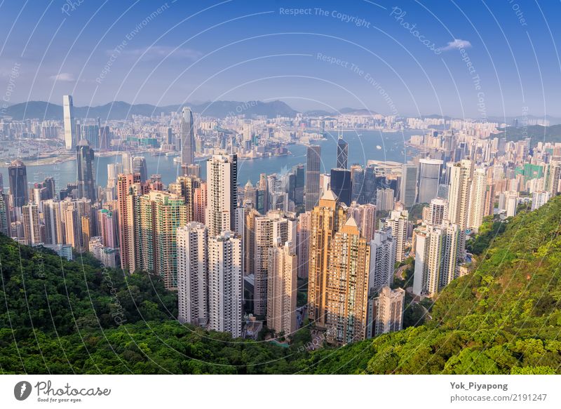 Hong Kong Building City mit Tageszeit schön Ferien & Urlaub & Reisen Tourismus Meer Berge u. Gebirge Büro Wirtschaft Kapitalwirtschaft Business Landschaft