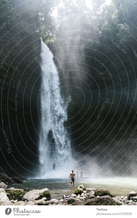 Wasserfall Mensch Menschengruppe Natur Landschaft Sommer Urwald Bewegung genießen Schwimmen & Baden stehen tauchen ästhetisch authentisch gigantisch