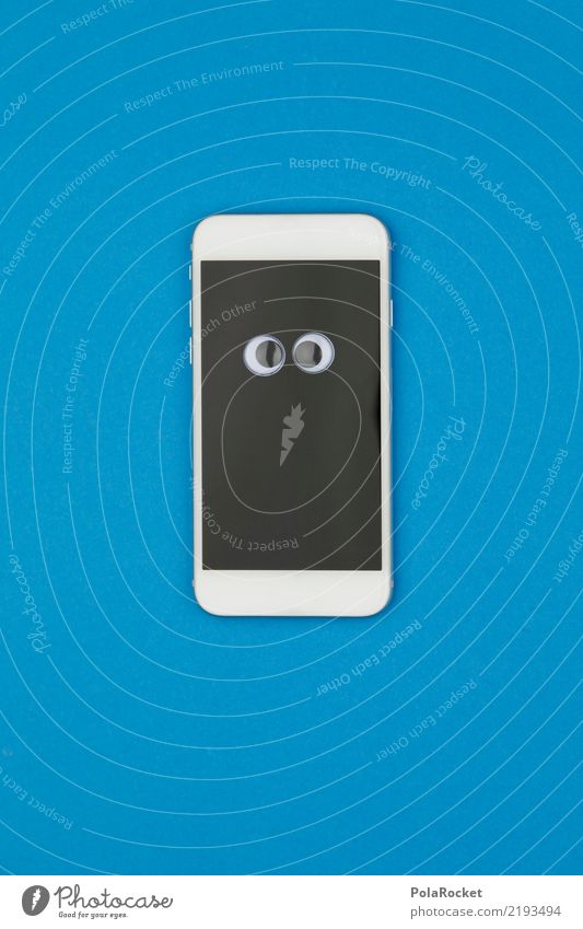 #AS# Handy verwirrt Kunst ästhetisch blau Handy-Kamera Anzeige Bildschirm Internet Auge Comic Empfang empfangsbereit Empfangsstation Computernetzwerk lustig