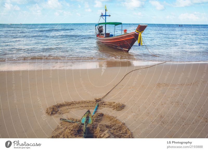 Ein Boot ist am Bottle Beach verankert schön Erholung Ferien & Urlaub & Reisen Sonne Strand Meer Seil Sand Verkehr Wasserfahrzeug Abenteuer exotisch Idylle