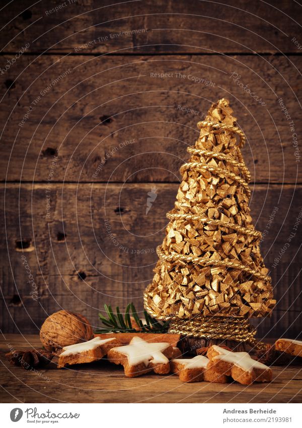 Zimtsterne mit goldenem Tannenbaum Teigwaren Backwaren Süßwaren Bioprodukte Winter Weihnachten & Advent lecker süß cookies star homemade seasonal decoration