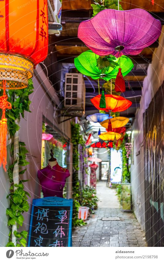 Xitang xitang China Asien Stadt Altstadt Menschenleer Haus Gebäude träumen Ferien & Urlaub & Reisen Sonnenschirm Lampe Laterne Farbfoto mehrfarbig Außenaufnahme