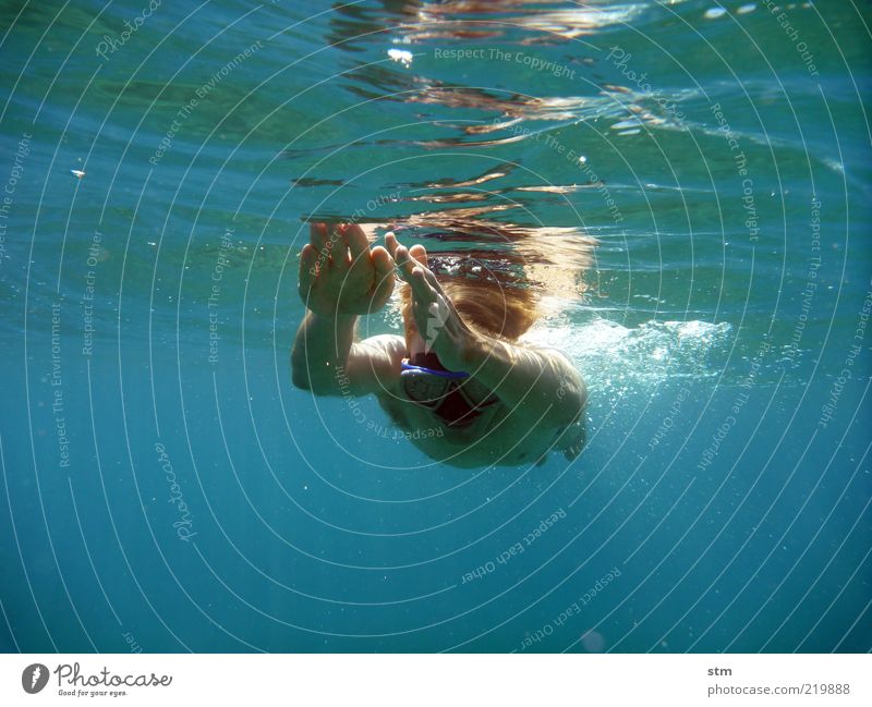 Mann taucht unter Wasser Freiheit Sommer Sommerurlaub Sonne Meer Wellen Sport Fitness Sport-Training Wassersport Sportler tauchen Mensch Erwachsene Haut