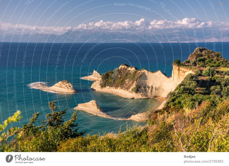 Akra Drastis, der nordwestlichste Punkt der Insel Korfu Natur Landschaft Pflanze Erde Sand Wasser Himmel Wolken Horizont Sommer Wärme Baum Gras Sträucher Wiese